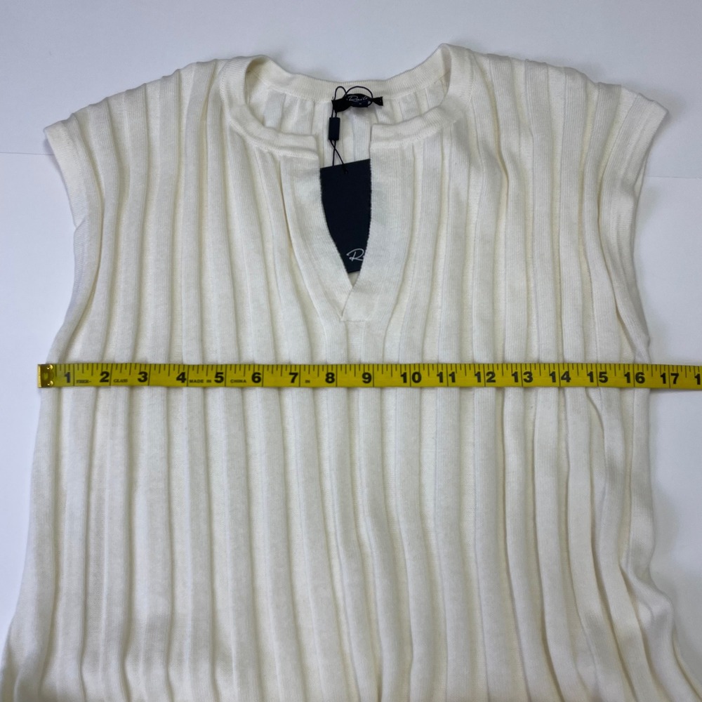 NWT Rails Ashley Cream Ribbed Knit Midi Dress L Sleeveless Split Neck Minimalist - Picture 14 of 16